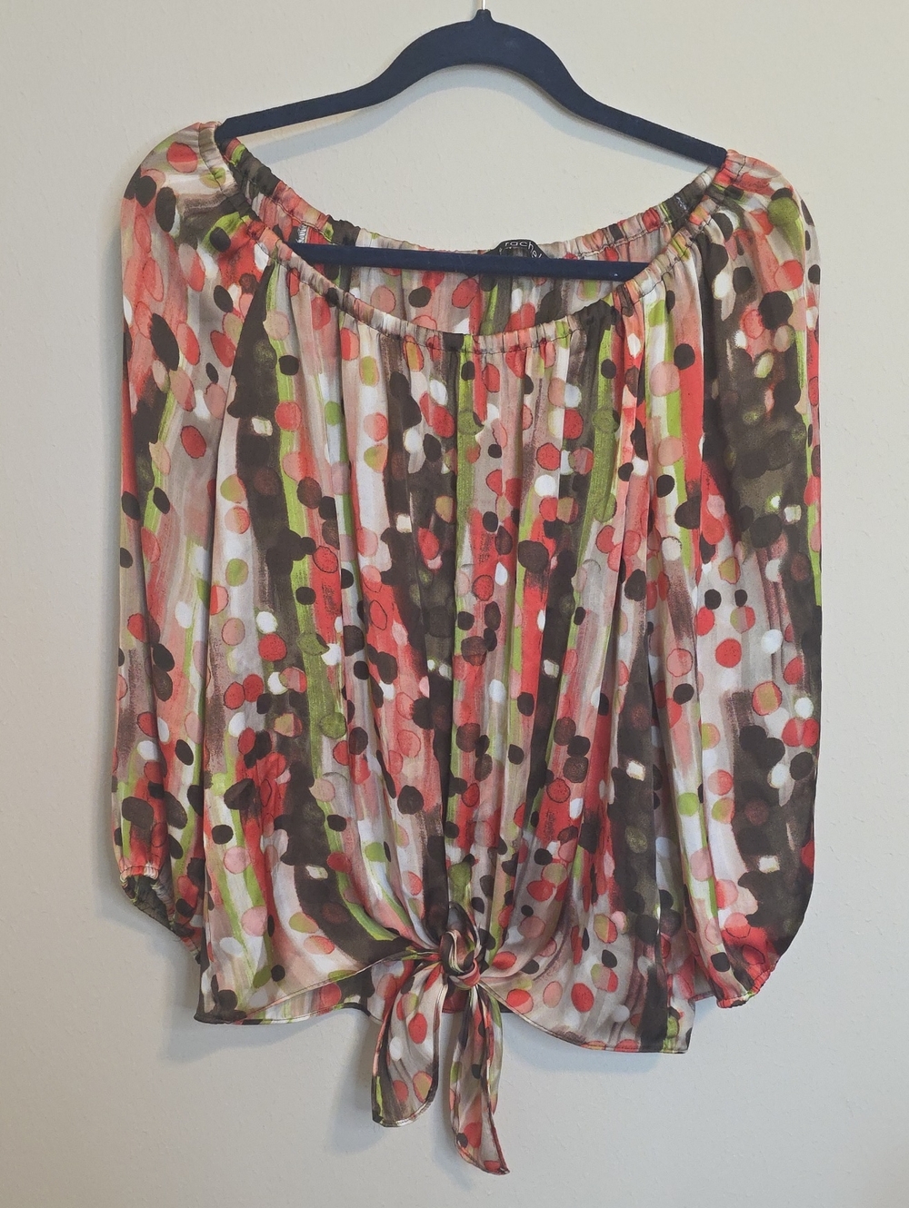 Zac & Rachel Multicolor Tie-Front Blouse in Coral, Olive & Black